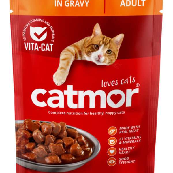 Catmor Cat Food – Beef Chunks in Gravy – Pouches (70g) | Wet Cat Food with Real Beef