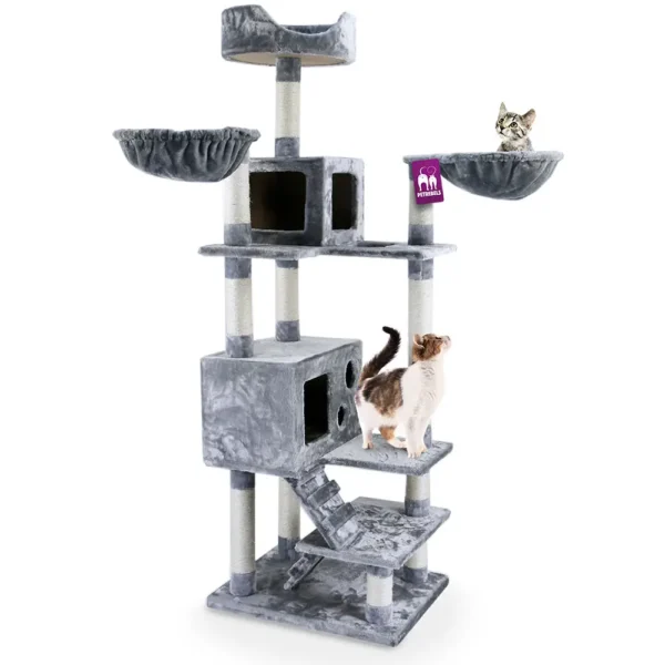 PETREBELS Cleveland 175 Multi-Level Cat Tree with Soft Plush Covering – 60 x 60 x 175 cm | Petrebels | Tall Plush Cat Tree for Small Cats