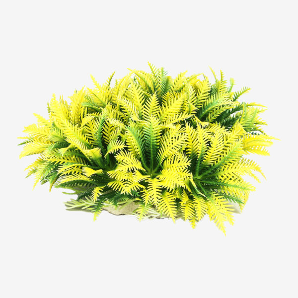 Yellow Bush aquarium decoration, a large, bushy plant with vibrant yellow and green feathery leaves.