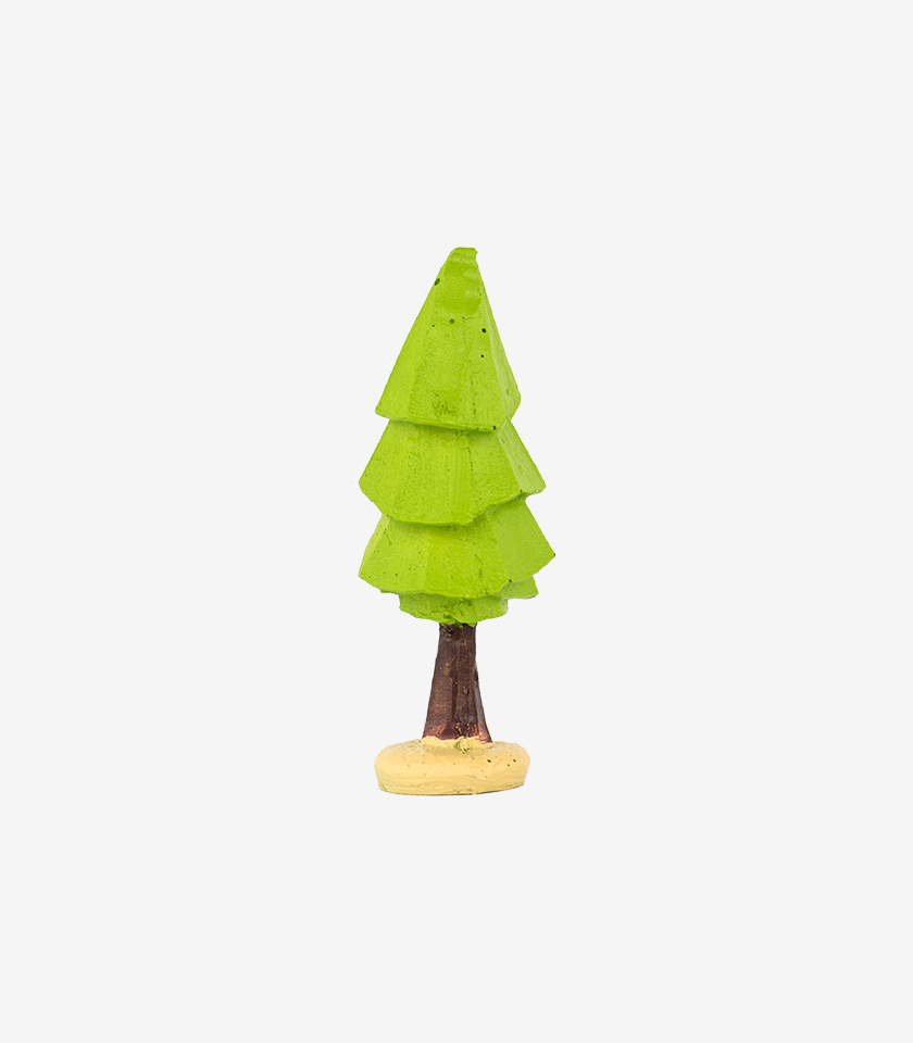 Animated Tree Small aquarium ornament, a stylized tree with a conical, layered canopy in bright green and brown.
