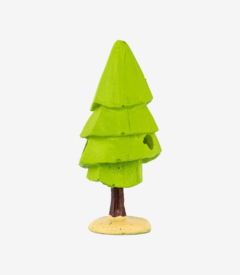 Animated Tree Large aquarium ornament, a stylized tree with a layered conical canopy in bright green and a brown trunk.