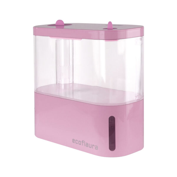 Ecoflaura tank in Baby Pink, modern acrylic desktop plant and aquarium tank with clear sides, pink base and top, ideal for home or office decor.