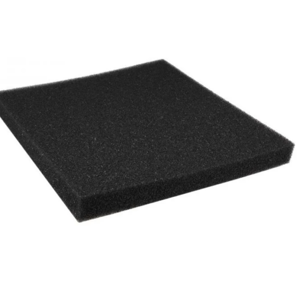 Oceanmax High-Efficiency Bio Sponge Filter Media (PPI 30), a square, thick pad of black, dense, and highly porous foam material, suitable for high-efficiency mechanical and biological aquarium filtration.