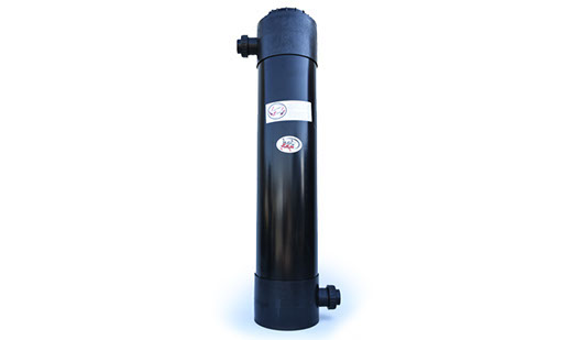 UltraZap Pond Biological Filter 50 Litre, a very tall, black, commercial-grade cylindrical biofilter for large aquaculture and koi ponds.
