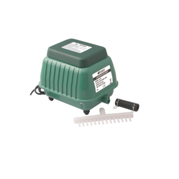Green Sobo air pump, model WLP-60, shown with a black manifold and white rectangular air distributor plate accessory.