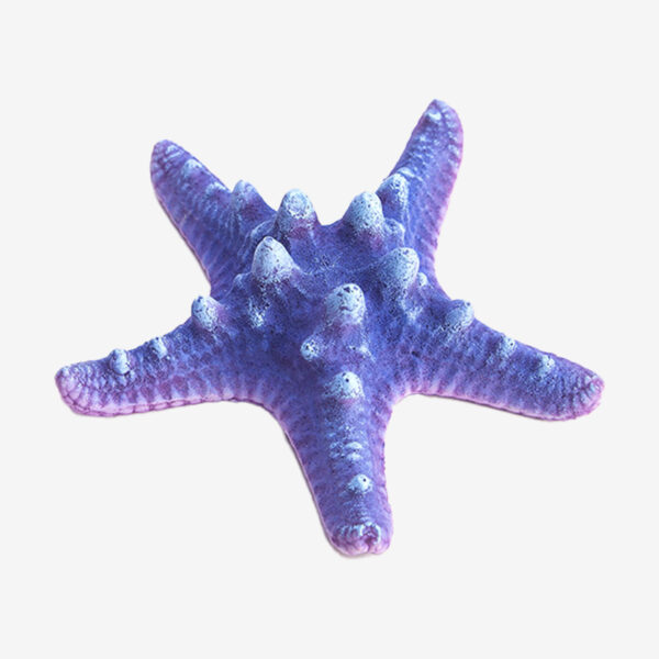 Bubblegum Sea Star aquarium ornament, a vibrant five-pointed starfish with a purple and blue color and raised bumps.