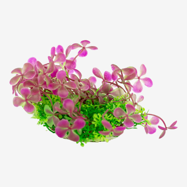 Pink Blossom Bush Medium aquarium ornament, a decorative plant with pink blossoms and a cluster of green grass.