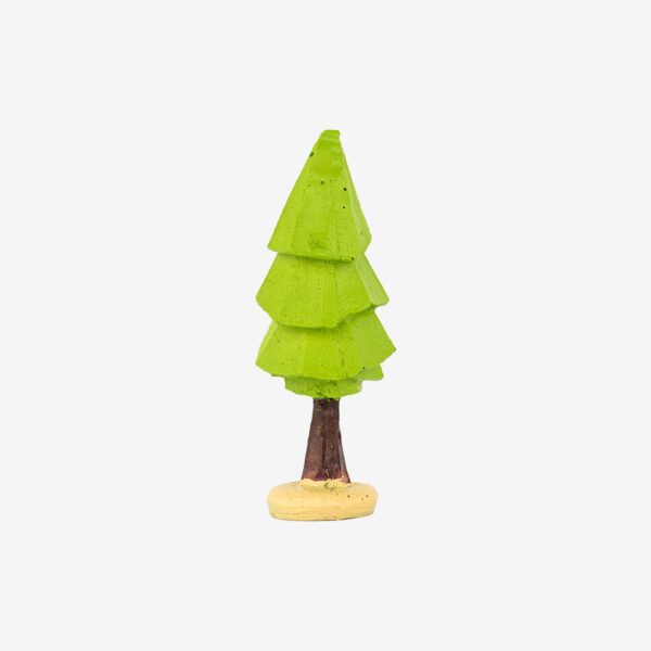 Animated Tree Small aquarium ornament, a stylized tree with a conical, layered canopy in bright green and brown.