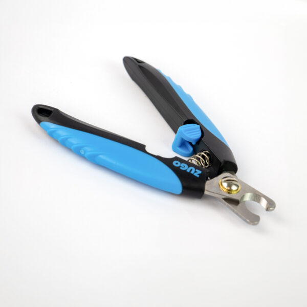 Cat Claw Clipper, a blue and black pet nail clipper with silver metal blades and the word ZUGO in blue letters on the handle.