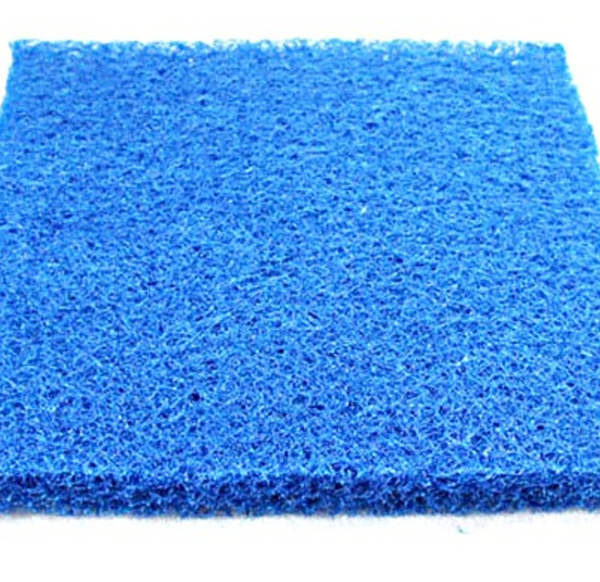 Oceanmax Blue Bio Sponge Filter Media (PPI 20), a square, thick pad of bright blue, coarse, and highly porous synthetic fiber material, suitable for high-performance mechanical and biological aquarium filtration.