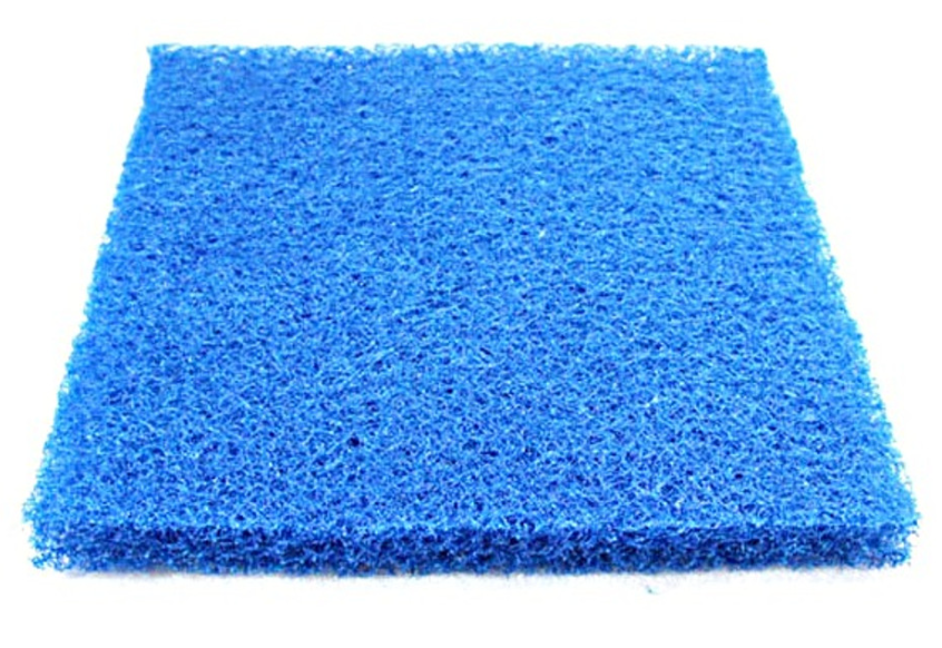 Oceanmax Blue Bio Sponge Filter Media (PPI 20), a square, thick pad of bright blue, coarse, and highly porous synthetic fiber material, suitable for high-performance mechanical and biological aquarium filtration.