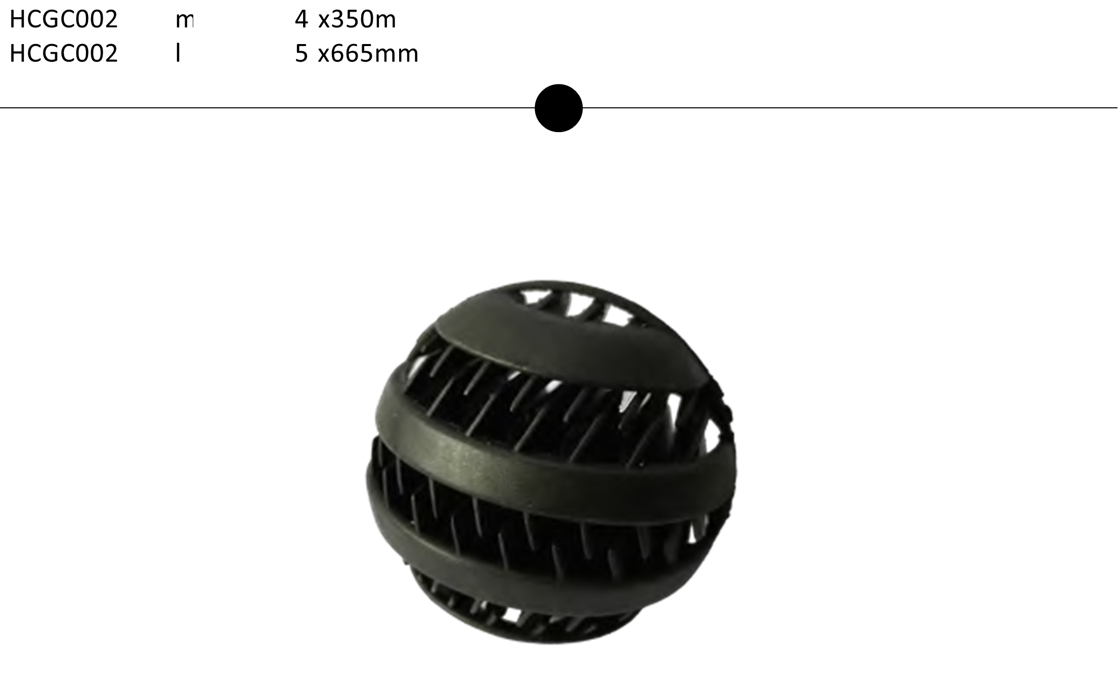 Oceanmax Plastic Bio Balls Filter Media, a close-up image showing a single, black, spherical plastic filter media ball with a textured, spiky surface designed to maximize surface area for beneficial bacteria colonization in aquariums and ponds.