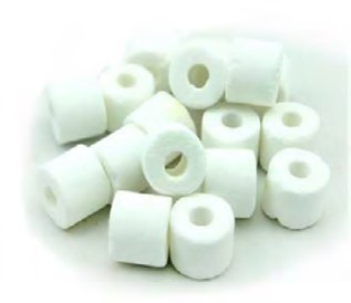 Oceanmax Ceramic Rings Filter Media, a pile of small, white, cylindrical, highly porous ceramic rings with a hole in the center, designed for biological filtration to support beneficial bacteria in aquariums.