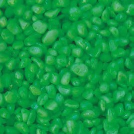 Oceanmax Green Gravel Fish Tank Substrate Stones, a close-up image showing a large quantity of smooth, bright, highly polished green artificial gravel (3-5mm stones), suitable for a vibrant, tropical aquarium decoration.
