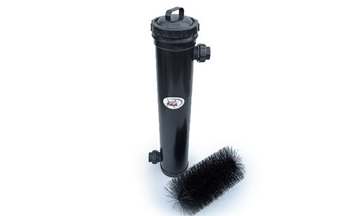 UltraZap 800mm brush pre-filter canister in black, shown with a long, black cylindrical filter brush media.