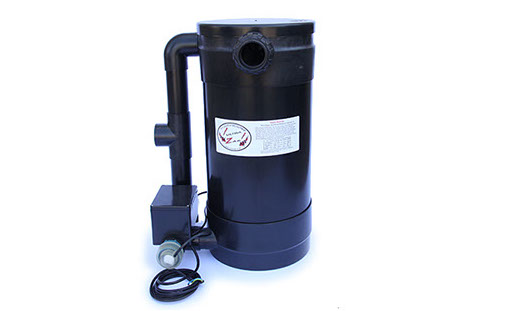 UltraZap Gravity Filter 8W 25 Litre black canister with integrated UV clarifier on a white background.