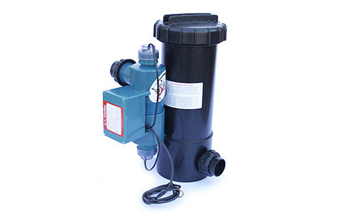 UltraZap 5L Bio Ball Filter and 8W UV Steriliser Combo. Black cylindrical biofilter connected to a blue UV steriliser unit.